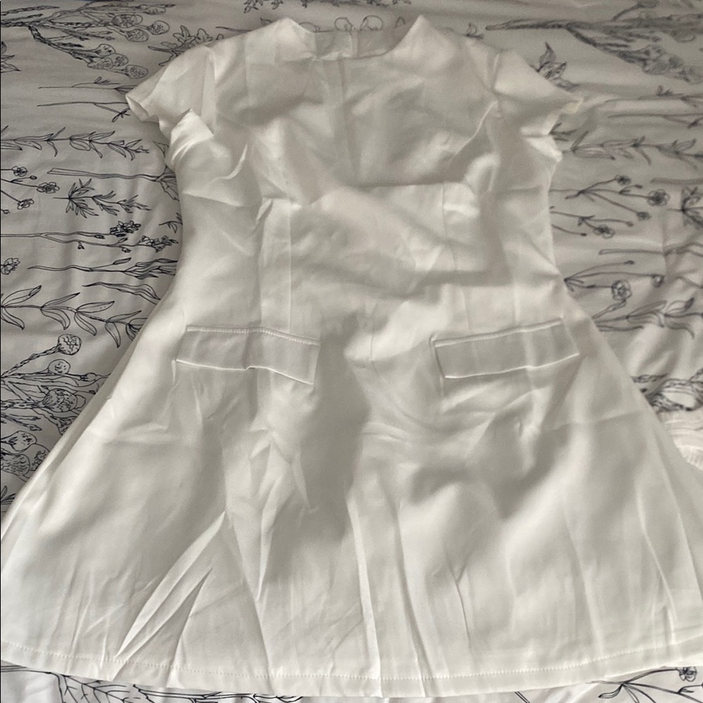 Amazon White Ruffled Sheath Dress with Peter Pan Collar